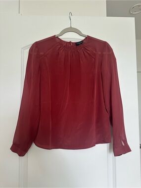 100% Silk Deep Rose Color Long Sleeve Blouse